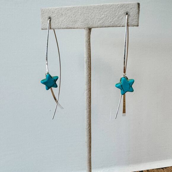 Western Turquoise Stone Hook Threader Star Earrings - Picture 1 of 3